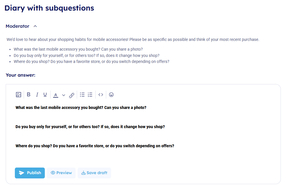 Subquestions - settings